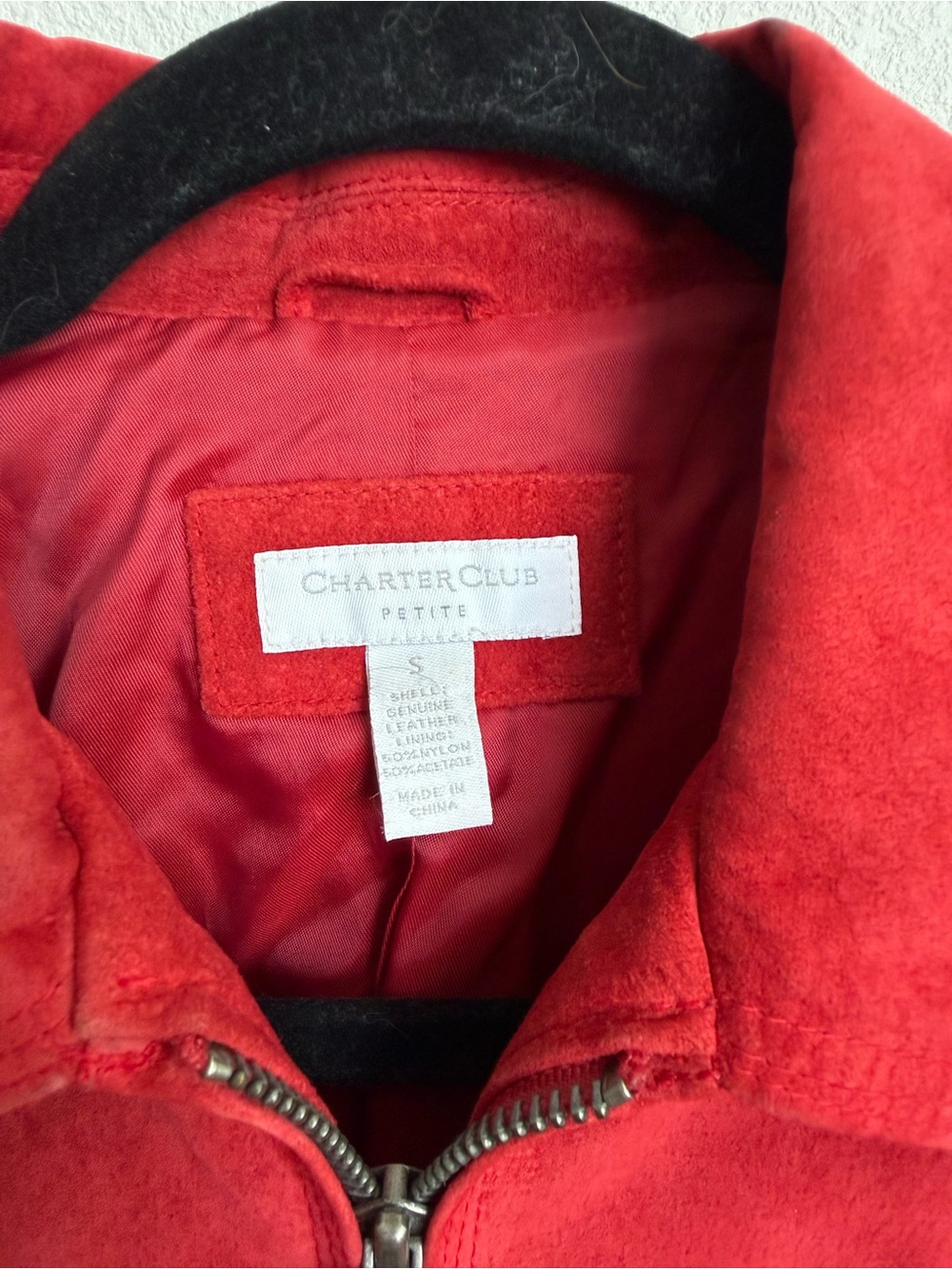 Charter Club Petite Red Suede Leather Jacket Y2K Moto Zip Front 90s Minimalist - Picture 5 of 13